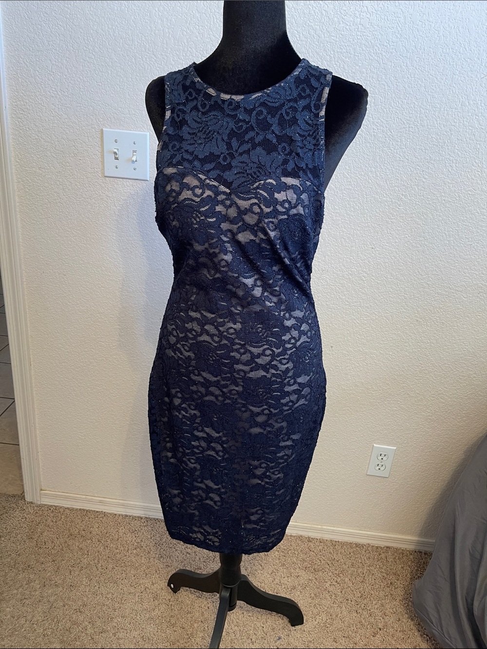 My Michelle Navy Lace Midi Sheath Dress